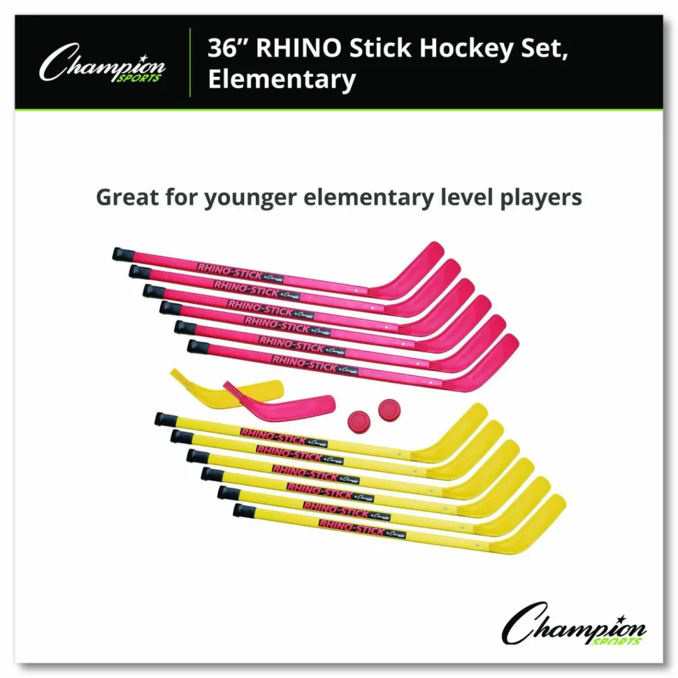 Champion Sports Indoor ABS Kids Hockey Set, 2 Pucks, 12 Sticks