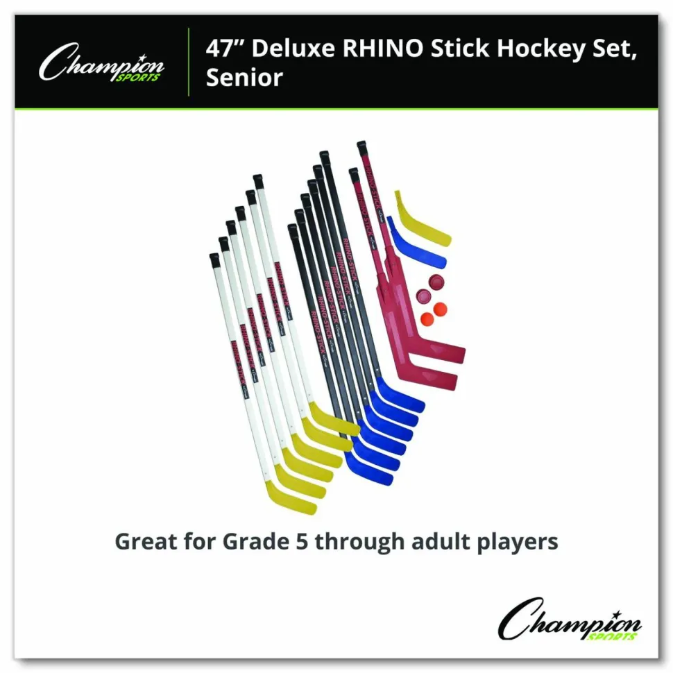 Champion Sports Indoor ABS Floor Hockey Set, 2 Pucks, 14 Sticks