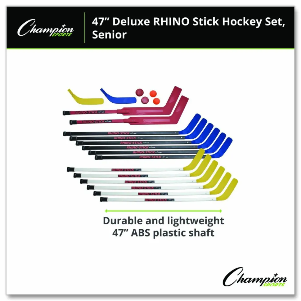 Champion Sports Indoor ABS Floor Hockey Set, 2 Pucks, 14 Sticks