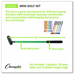 Champion Sports Mini Golf Set, 12 Balls/6 Putters/18 Rings/3 Target Holes
