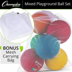 Champion Sports Mixed Playground Ball Set - Assorted, Blue, Red - Nylon, Rubber