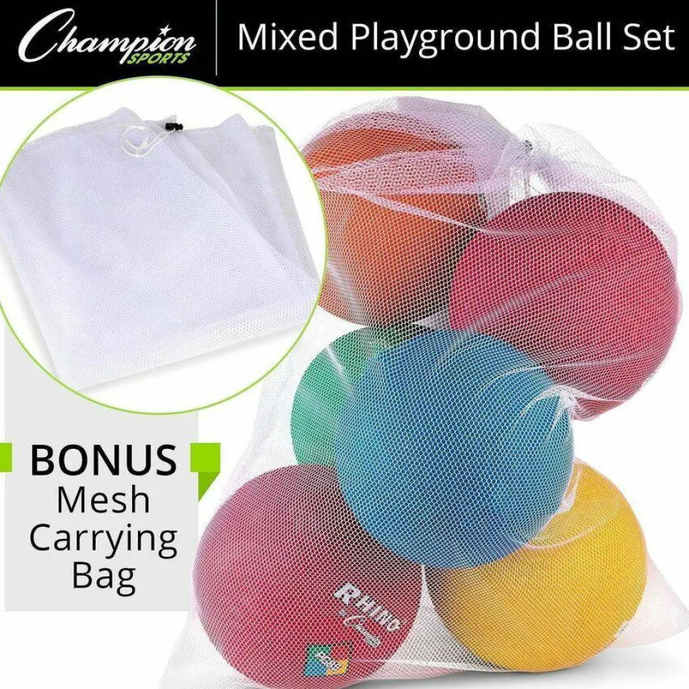 Champion Sports Mixed Playground Ball Set - Assorted, Blue, Red - Nylon, Rubber
