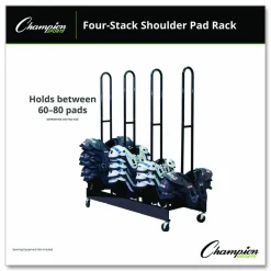 Champion Sports Mobile Four-Stack Shoulder Pad Rack, Metal, 176 lb Capacity, 24" x 59" x 68", Black