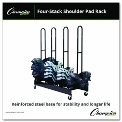 Champion Sports Mobile Four-Stack Shoulder Pad Rack, Metal, 176 lb Capacity, 24