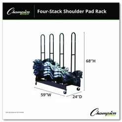 Champion Sports Mobile Four-Stack Shoulder Pad Rack, Metal, 176 lb Capacity, 24