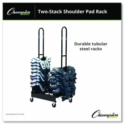 Champion Sports Mobile Two-Stack Shoulder Pad Rack, Metal, 176 lb Capacity, 24" x 30" x 69", Black