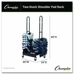Champion Sports Mobile Two-Stack Shoulder Pad Rack, Metal, 176 lb Capacity, 24