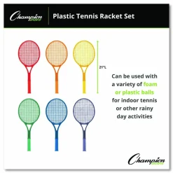 Champion Sports Plastic Tennis Racket Set, Six 21