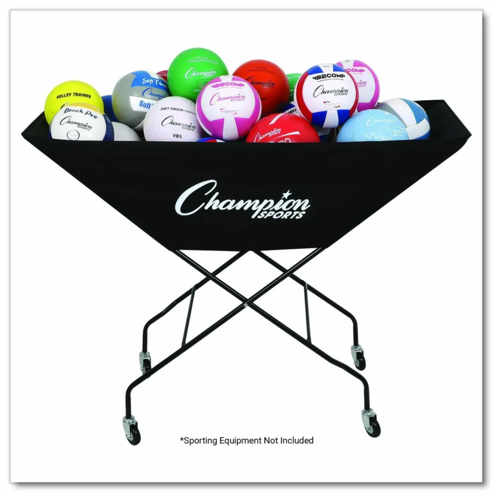 Champion Sports Pro Collapsible Volleyball Cart, 23" x 55" x 41", Black