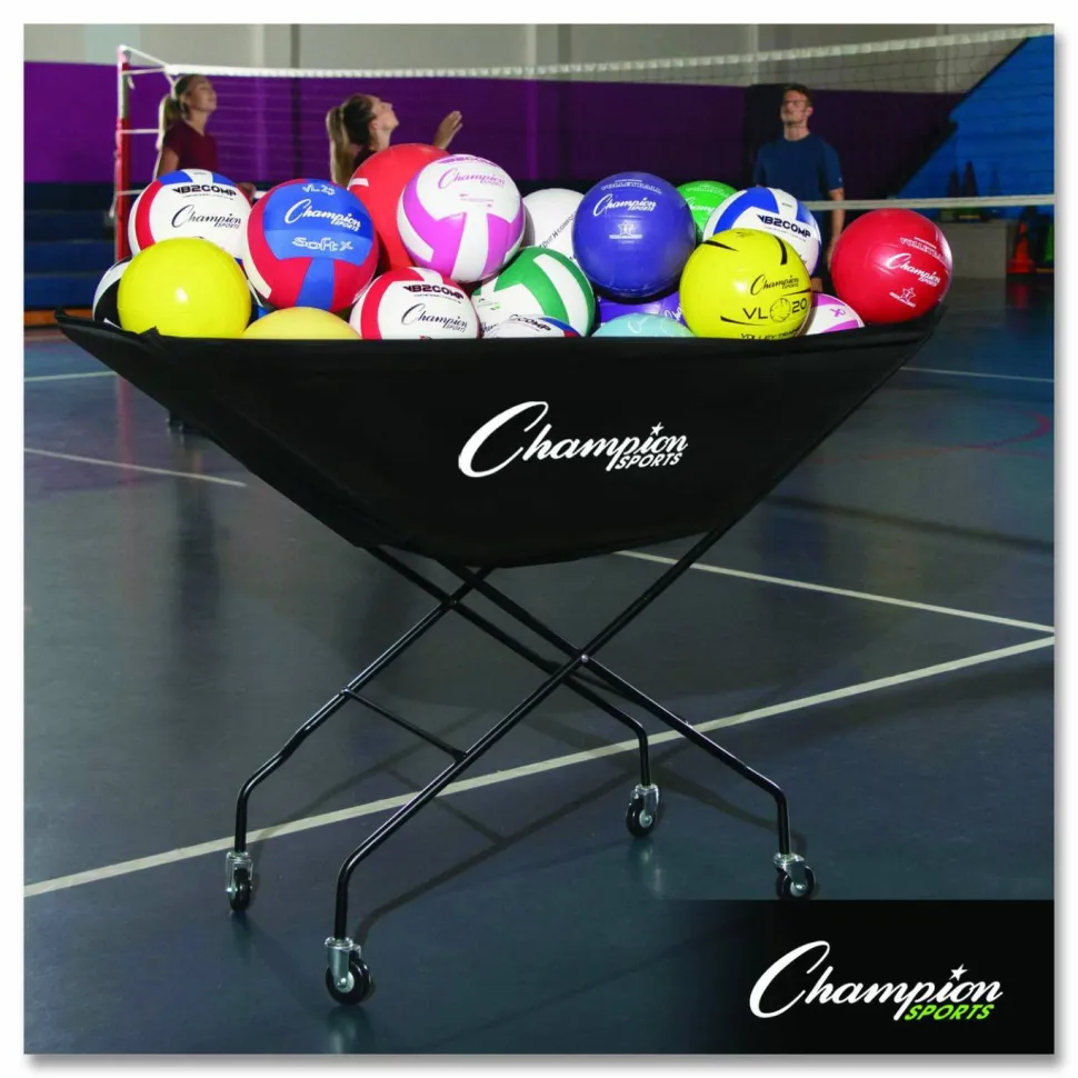 Champion Sports Pro Collapsible Volleyball Cart, 23" x 55" x 41", Black
