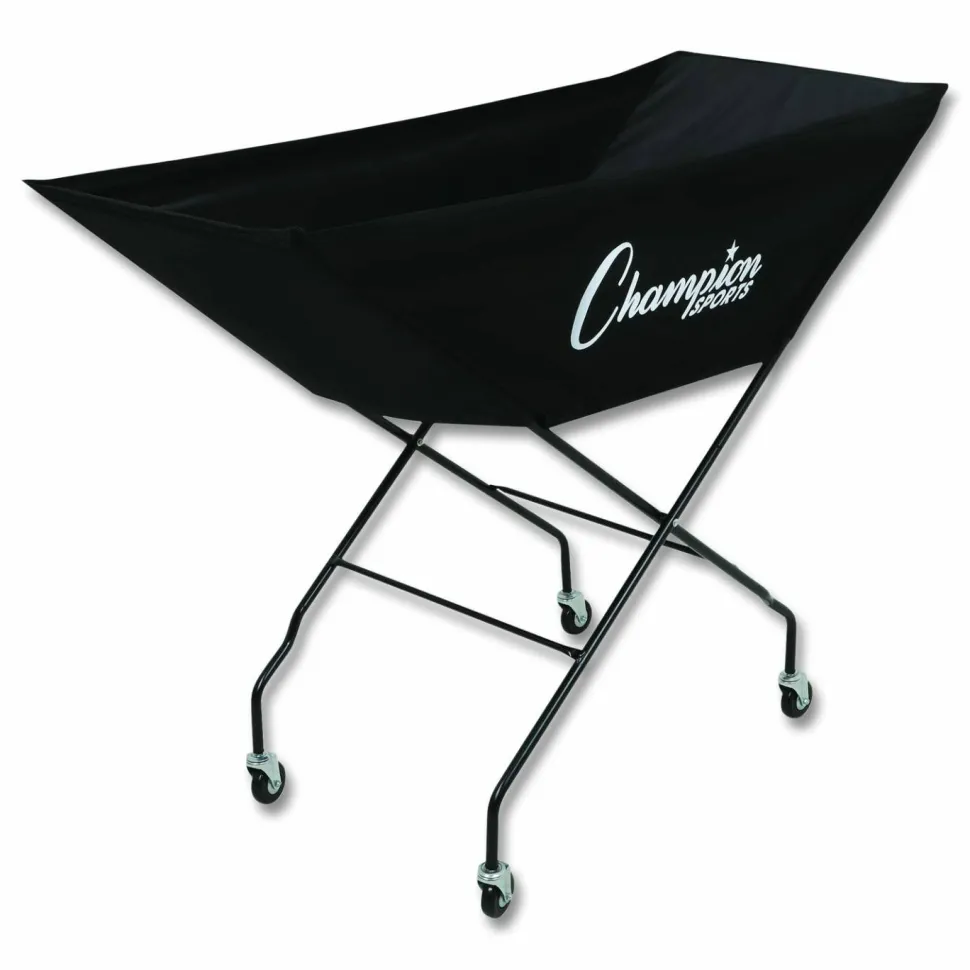 Champion Sports Pro Collapsible Volleyball Cart, 23" x 55" x 41", Black