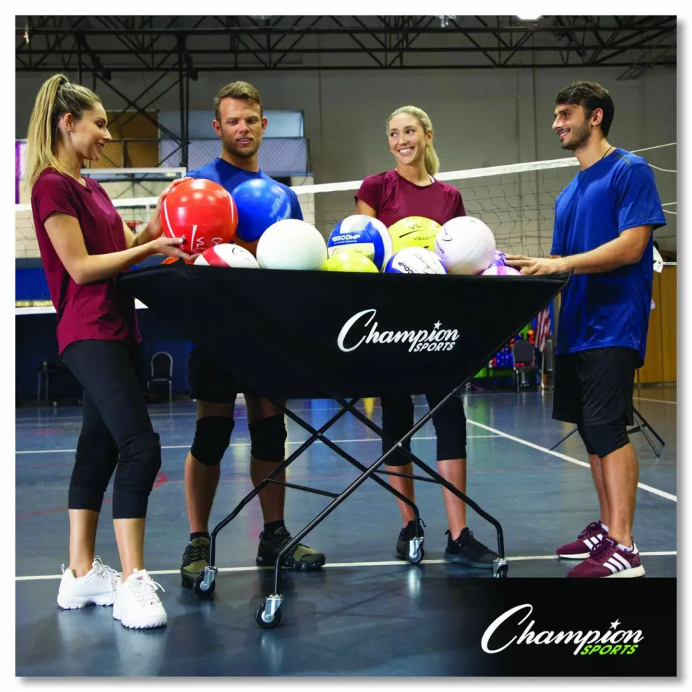 Champion Sports Pro Collapsible Volleyball Cart, 23" x 55" x 41", Black