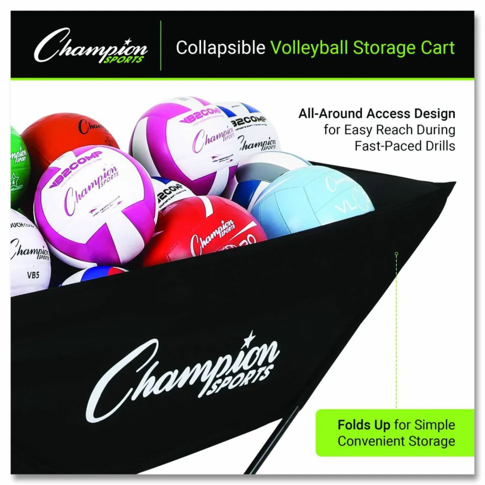 Champion Sports Pro Collapsible Volleyball Cart, 23" x 55" x 41", Black