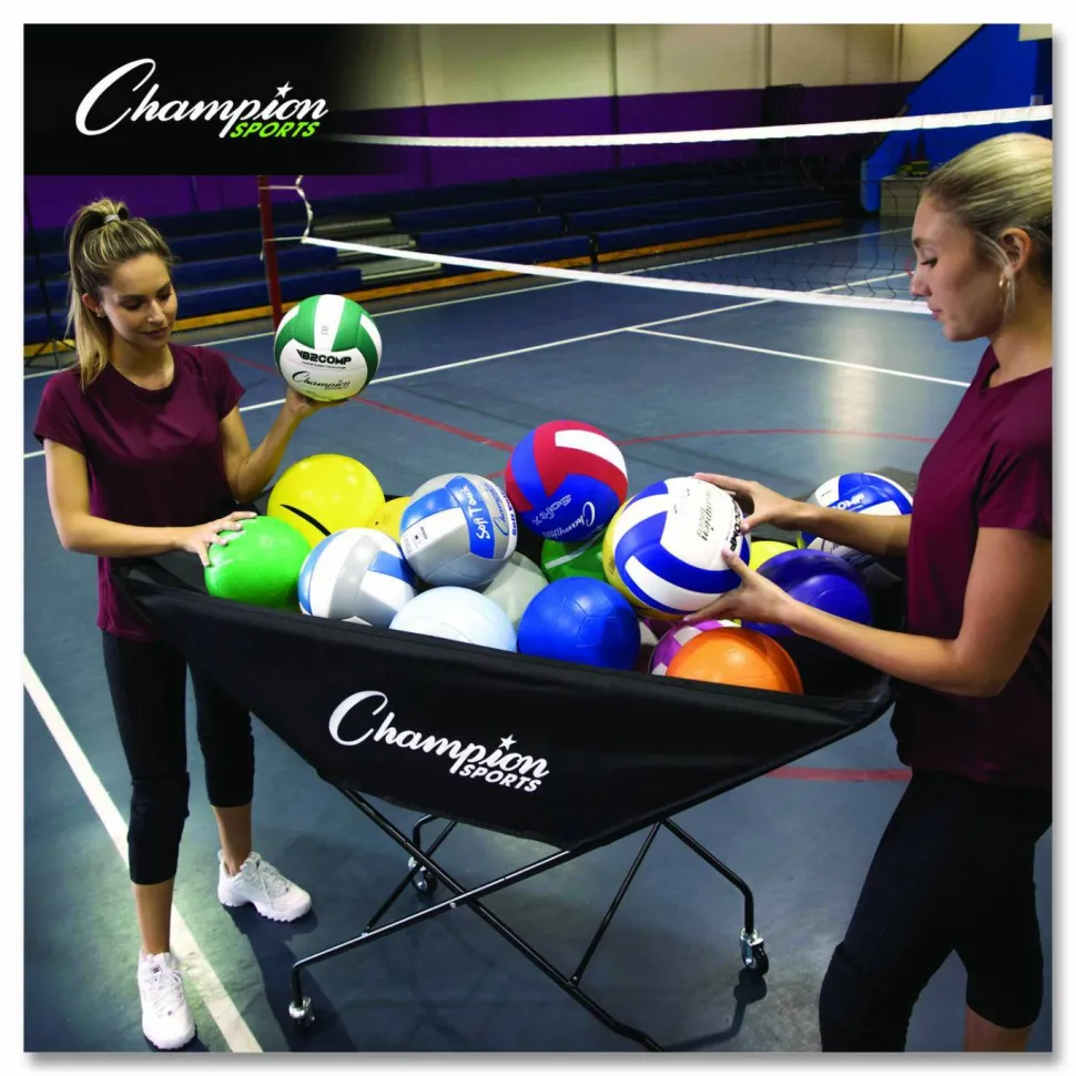 Champion Sports Pro Collapsible Volleyball Cart, 23" x 55" x 41", Black