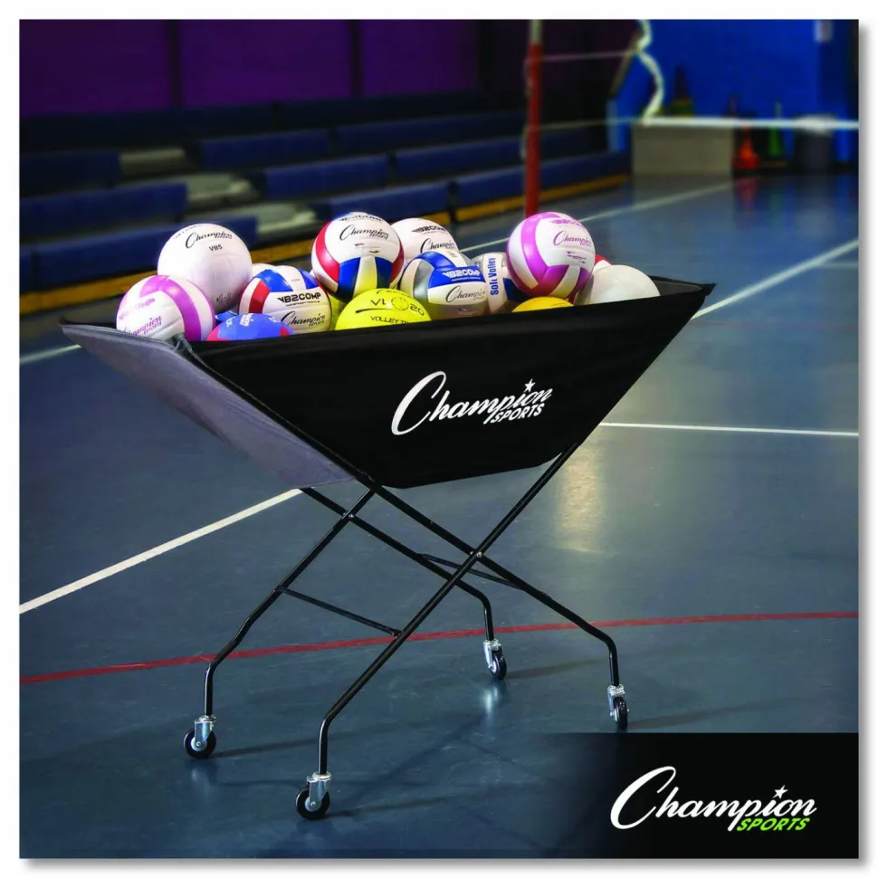 Champion Sports Pro Collapsible Volleyball Cart, 23" x 55" x 41", Black