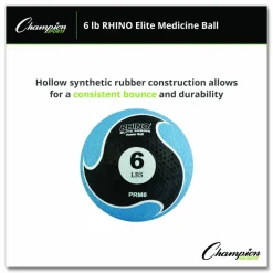 Champion Sports Rhino Elite Medicine Ball, 6 lb, Blue