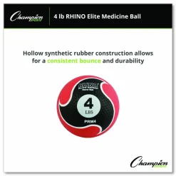 Champion Sports Rhino Elite Medicine Ball, 4 lb, Red