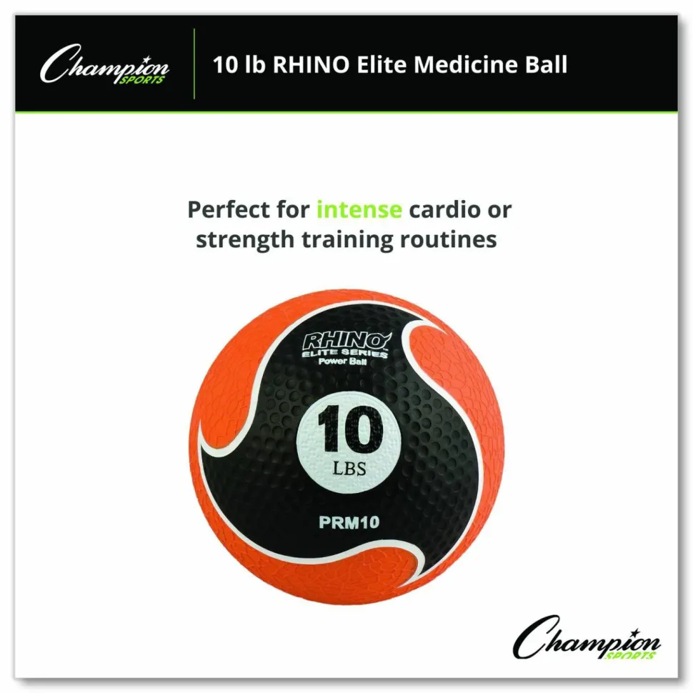 Champion Sports Rhino Elite Medicine Ball, 10 lb, Orange