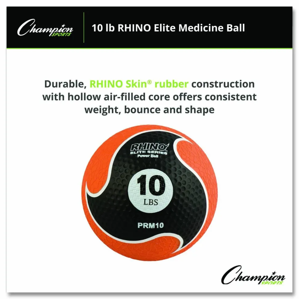 Champion Sports Rhino Elite Medicine Ball, 10 lb, Orange