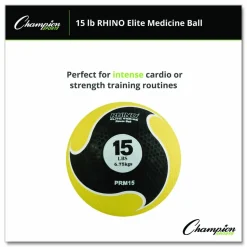 Champion Sports Rhino Elite Medicine Ball, 15 lb, Yellow