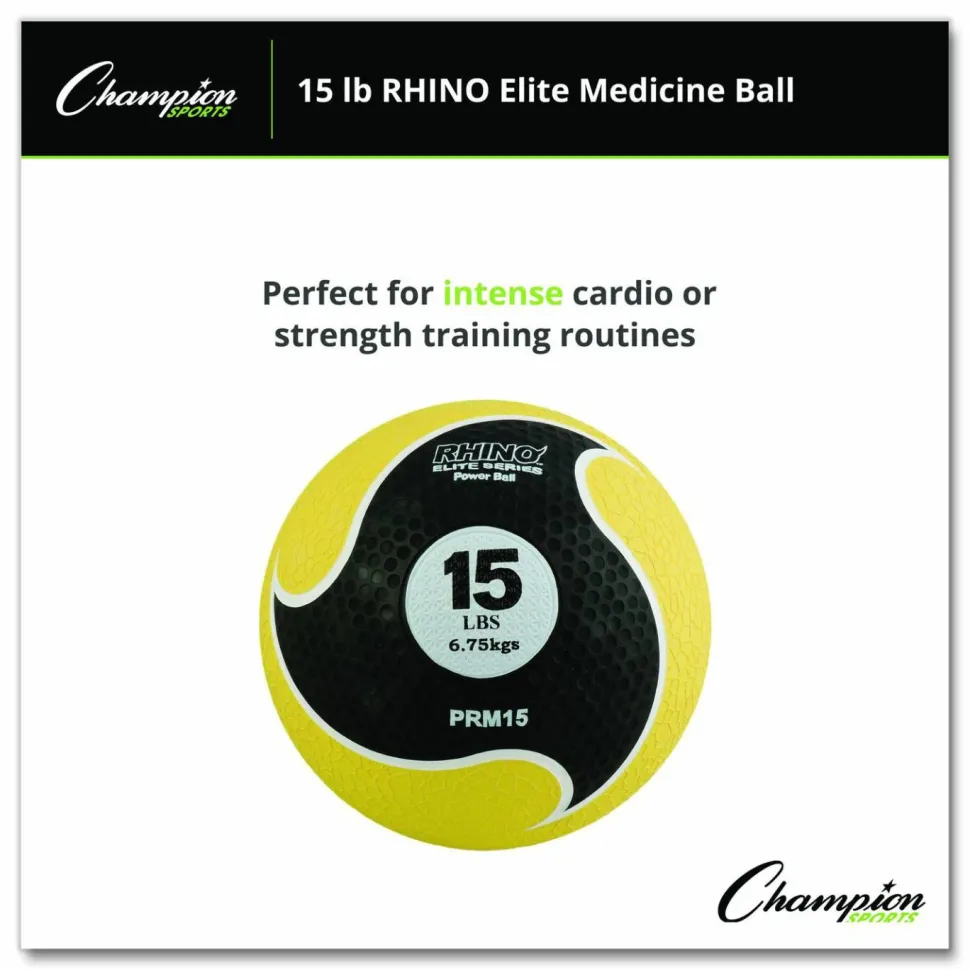 Champion Sports Rhino Elite Medicine Ball, 15 lb, Yellow
