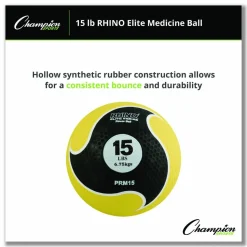 Champion Sports Rhino Elite Medicine Ball, 15 lb, Yellow