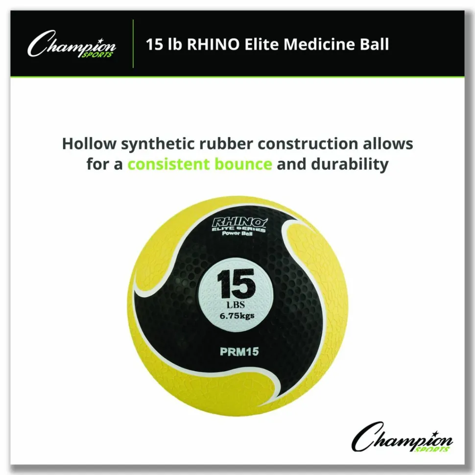 Champion Sports Rhino Elite Medicine Ball, 15 lb, Yellow