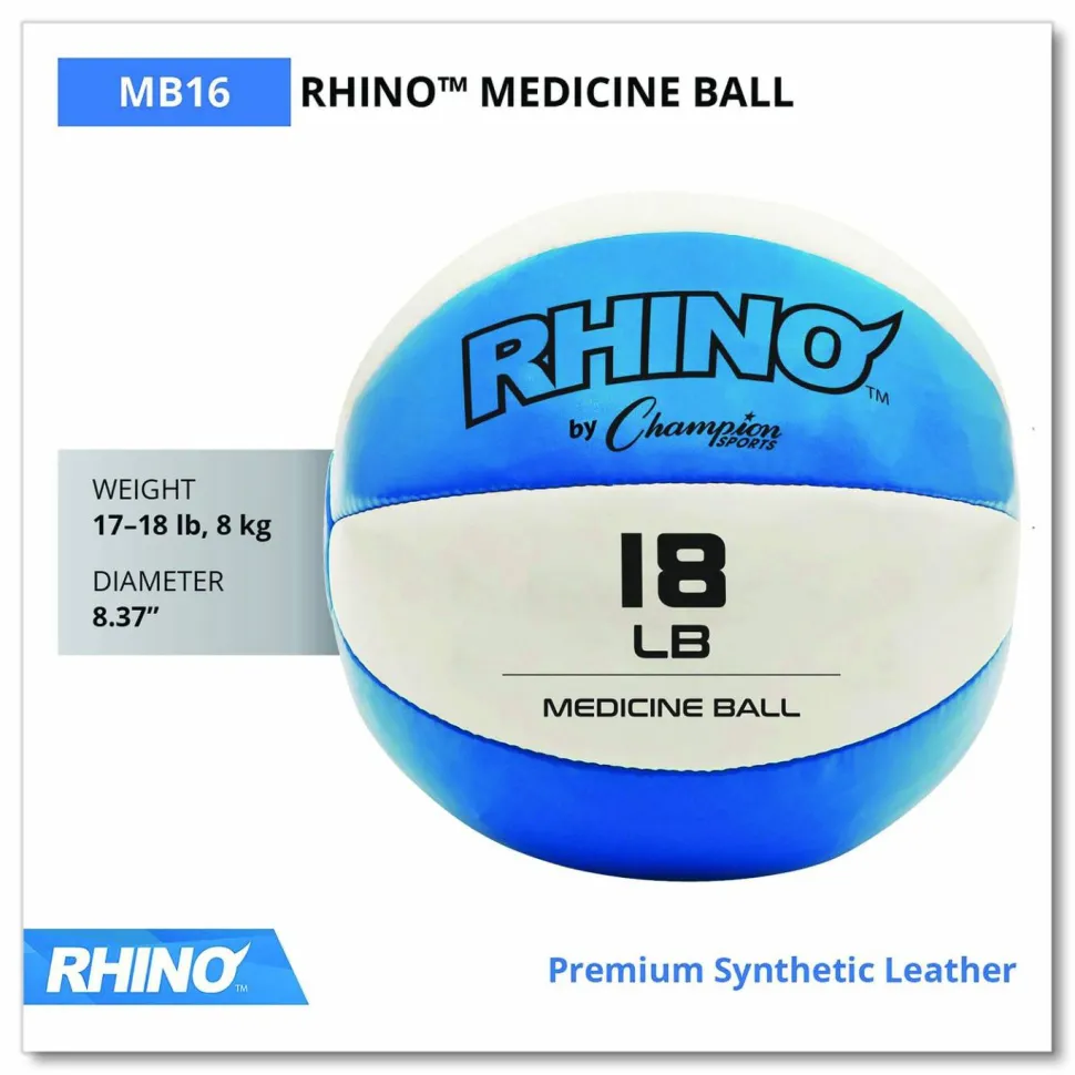 Champion Sports Rhino Leather Medicine Ball, 18 lb, Teal/White