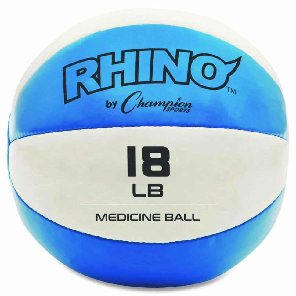 Champion Sports Rhino Leather Medicine Ball, 18 lb, Teal/White