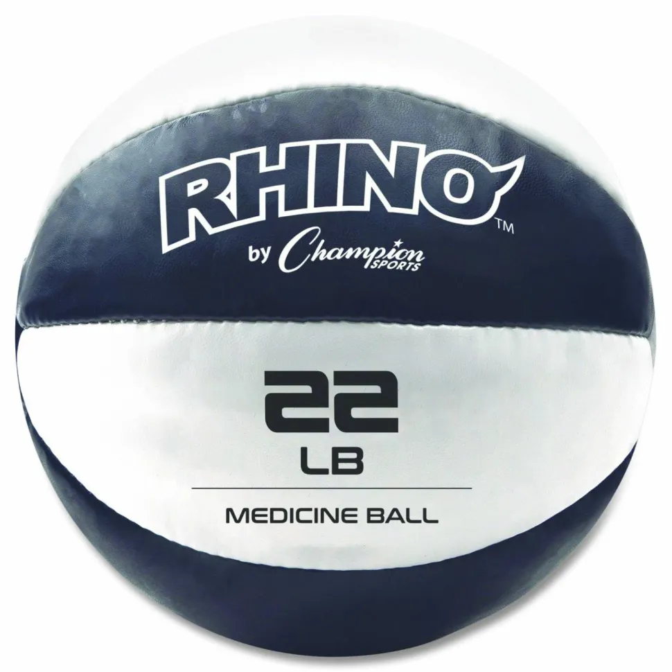 Champion Sports Rhino Leather Medicine Ball, 22 lb, Black/White