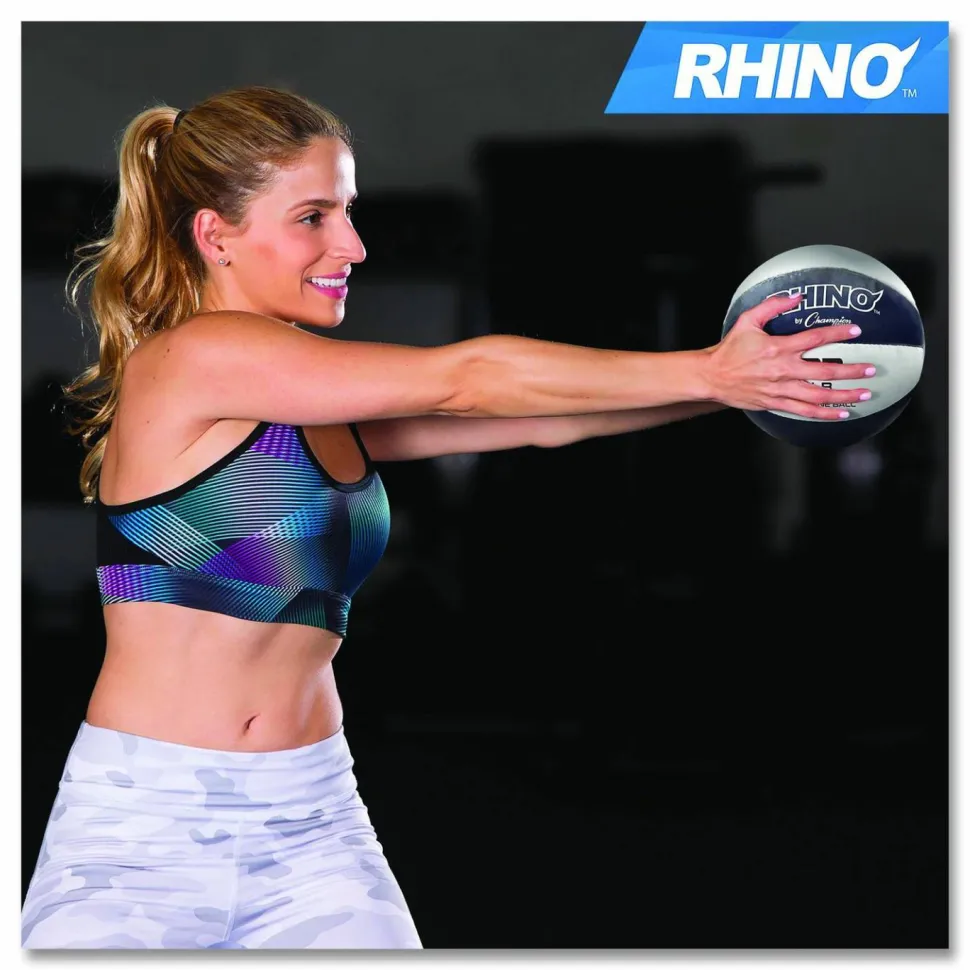Champion Sports Rhino Leather Medicine Ball, 22 lb, Black/White