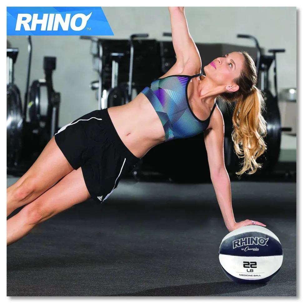 Champion Sports Rhino Leather Medicine Ball, 22 lb, Black/White