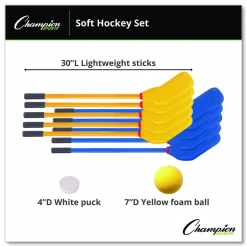 Champion Sports Rhino Soft Hockey Set, 30" Long, (10) Sticks/7" Ball/4" Puck