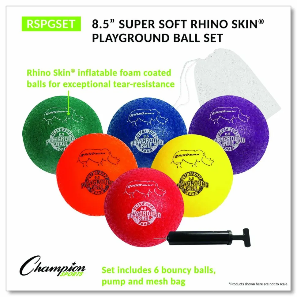 Champion Sports Rhino Soft Playground Ball Set, 8.5" Diameter, Assorted Colors, 6/Set