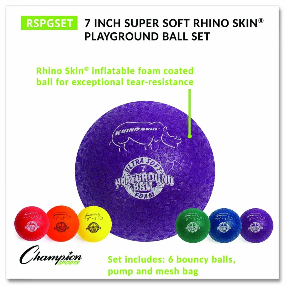 Champion Sports Rhino Soft Playground Ball Set, 8.5" Diameter, Assorted Colors, 6/Set