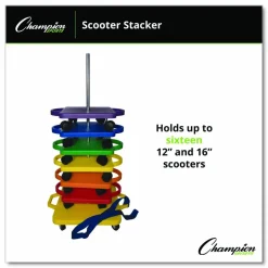 Champion Sports Scooter Stacker, Plastic, 176 lb Capacity, 21 x 16 x 39, Silver/Yellow