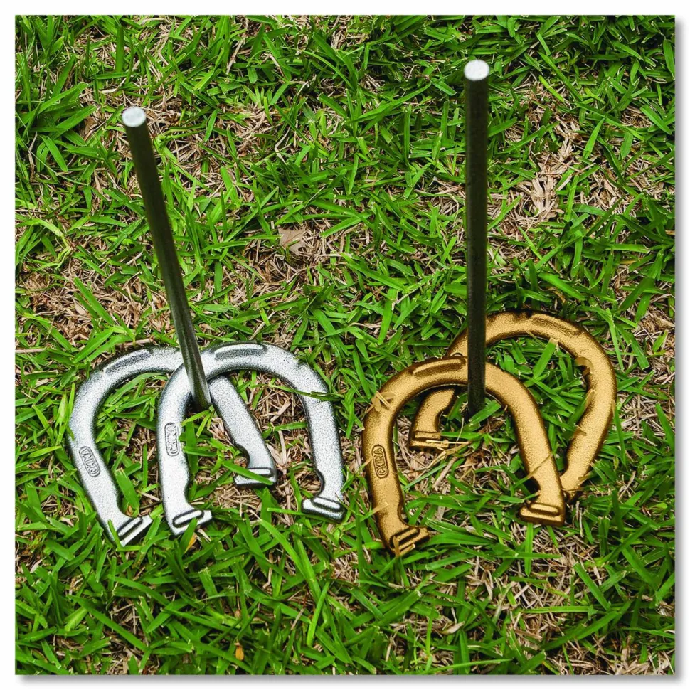 Champion Sports Steel Horseshoe Set, (4) Horseshoes/(2) 24" Stakes/Nylon Carry Bag