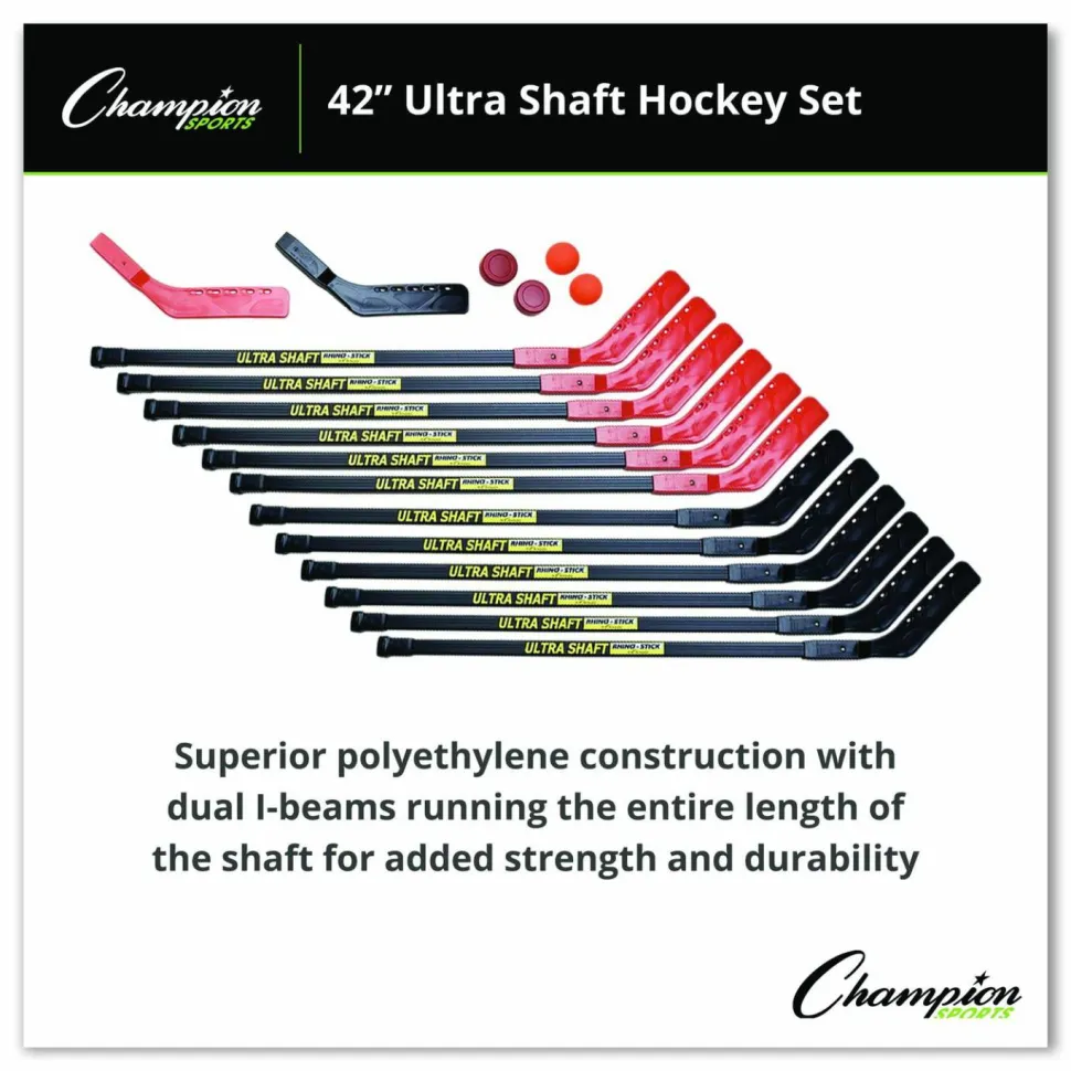 Champion Sports Ultra Shaft Hockey Set, Twelve 42" Hockey Sticks/Two Pucks/Two Balls/Two Extra Blades