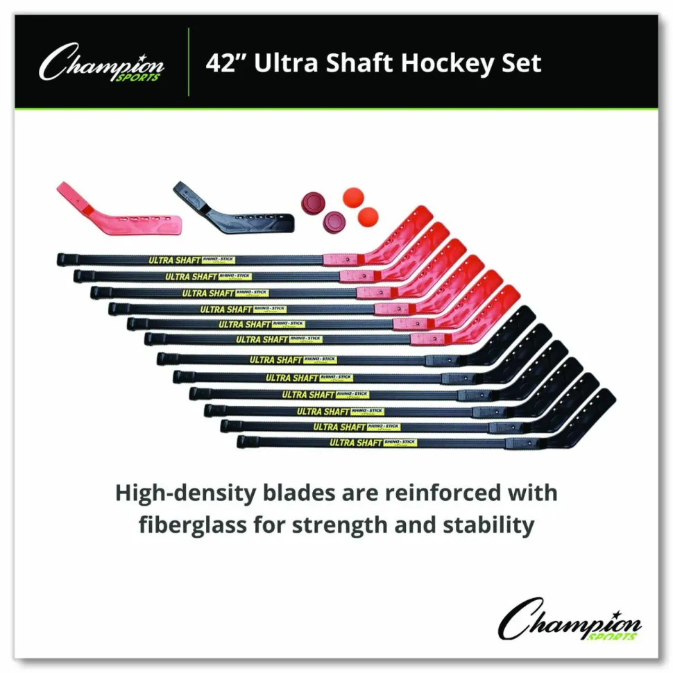 Champion Sports Ultra Shaft Hockey Set, Twelve 42" Hockey Sticks/Two Pucks/Two Balls/Two Extra Blades