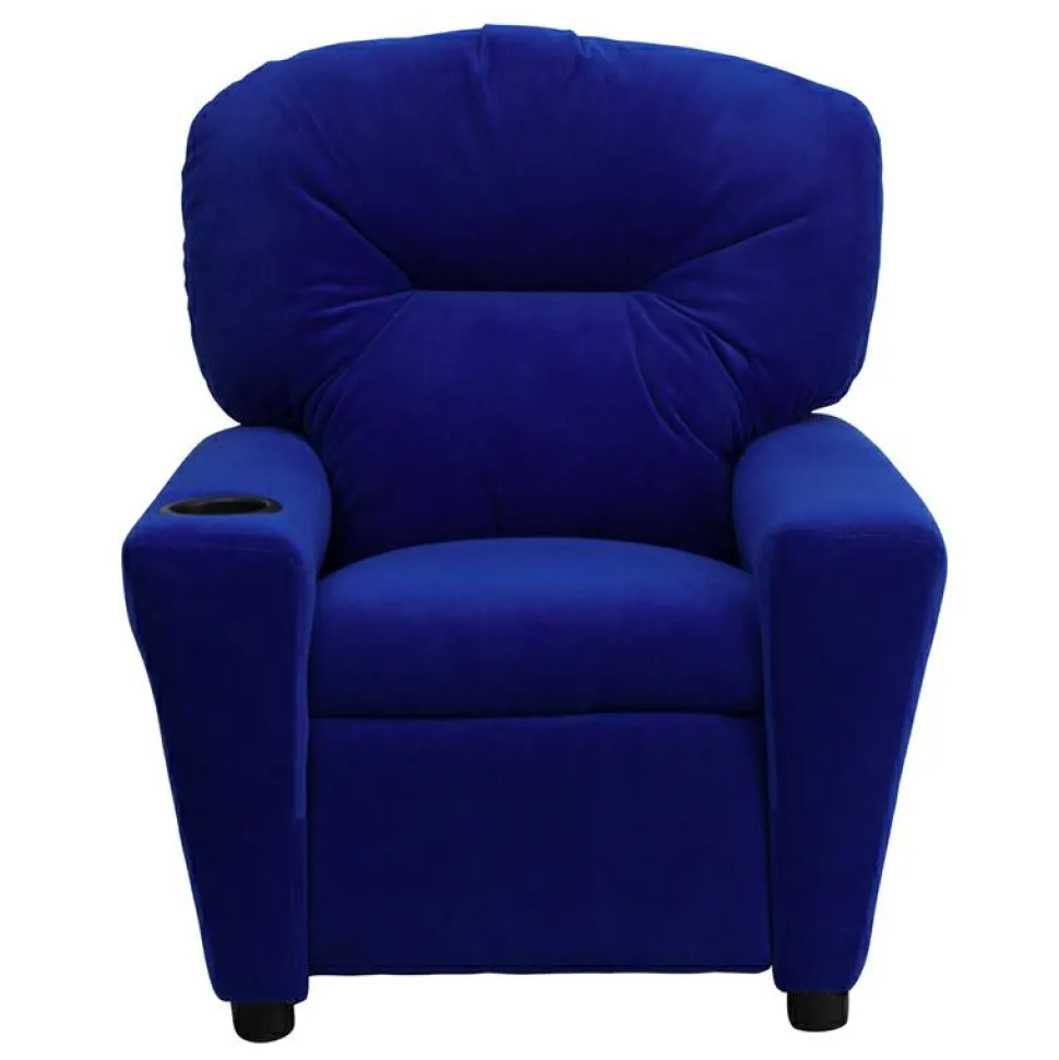 Chandler Contemporary Blue Microfiber Kids Recliner with Cup Holder