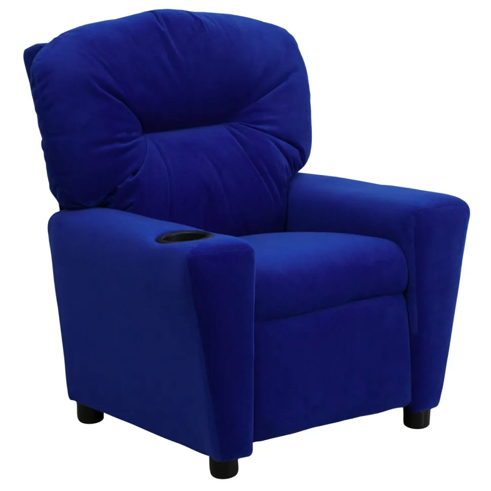 Chandler Contemporary Blue Microfiber Kids Recliner with Cup Holder