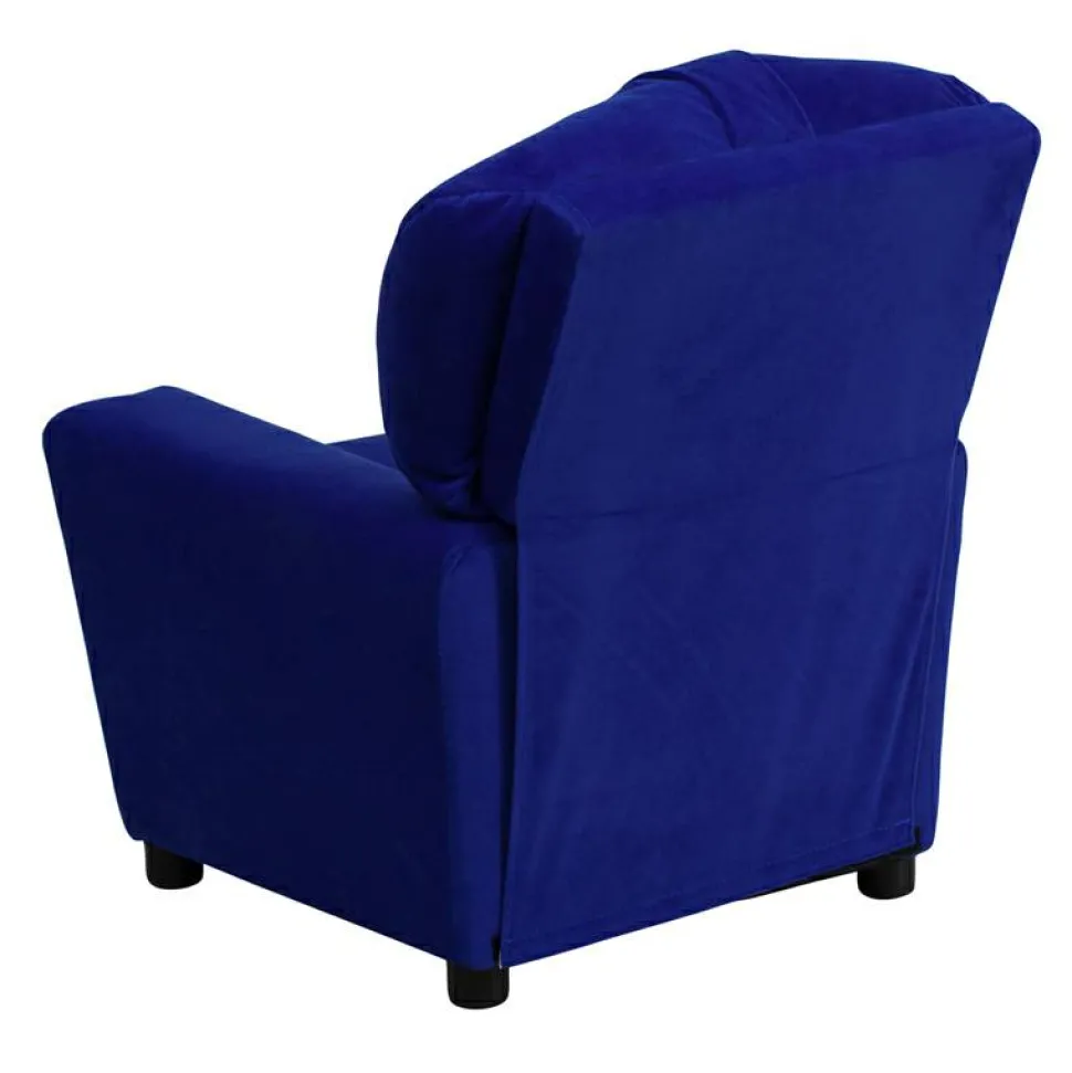 Chandler Contemporary Blue Microfiber Kids Recliner with Cup Holder