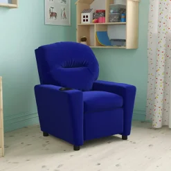 Chandler Contemporary Blue Microfiber Kids Recliner with Cup Holder