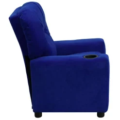Chandler Contemporary Blue Microfiber Kids Recliner with Cup Holder