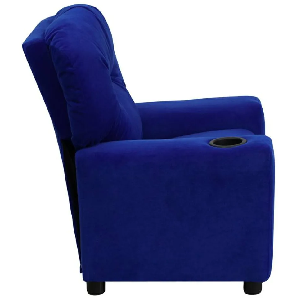 Chandler Contemporary Blue Microfiber Kids Recliner with Cup Holder