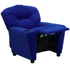 Chandler Contemporary Blue Microfiber Kids Recliner with Cup Holder