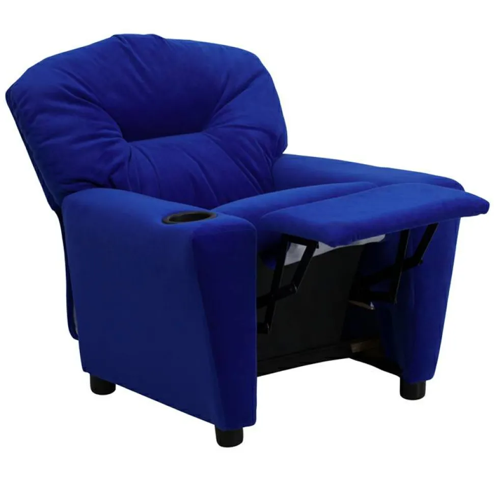 Chandler Contemporary Blue Microfiber Kids Recliner with Cup Holder
