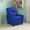 Chandler Contemporary Blue Vinyl Kids Recliner with Cup Holder