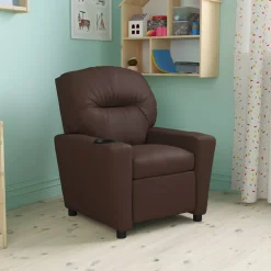 Chandler Contemporary Brown LeatherSoft Kids Recliner with Cup Holder