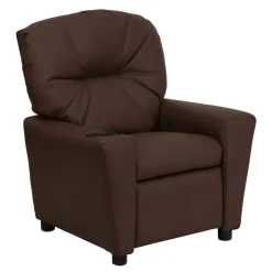 Chandler Contemporary Brown LeatherSoft Kids Recliner with Cup Holder